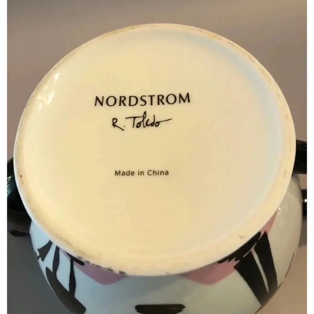 Nordstrom Rubin Toledo Checker Ceramic Teapot Silhouettes Art Nouveau Pink White